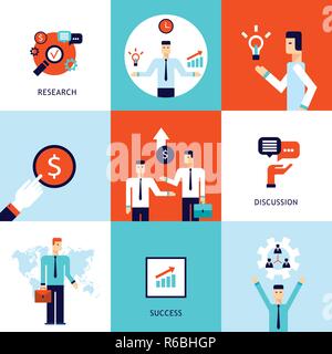 Successful business Teamwork Partnership Success concept infographics flat Banner set Vector illustration Stock Vector