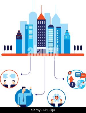 Teamwork Partnership concept Successful business people City social network infographic Vector illustration Stock Vector