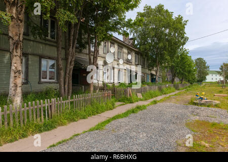 Dwelling house in the Solovetsky Village, Solovetsky Islands, Arkhangelsk Region, Russia Stock Photo