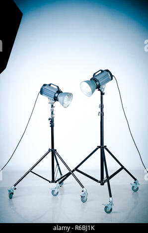 studio flash on a tripod Stock Photo