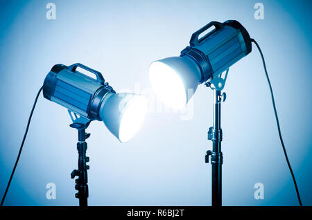studio flash on a tripod Stock Photo
