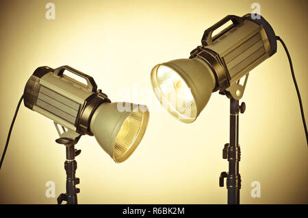 studio flash on a tripod Stock Photo
