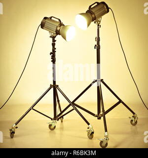 studio flash on a tripod Stock Photo