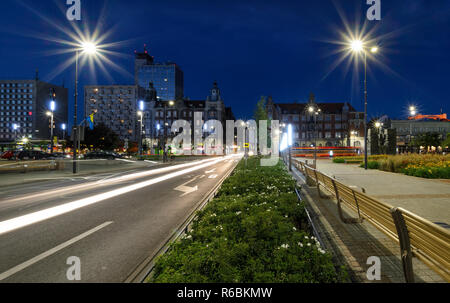 Central square of the Katowice after sunset. Poland. Europe. Stock Photo