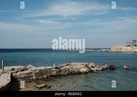 Caesarea, Israel. 3rd December, 2018. A view of the Crusaders' Harbor at the Port of Caesarea. Stock Photo