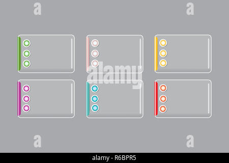 Infographic of transparent rectangles with color metal buttons Stock Photo