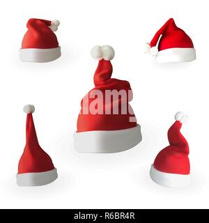 Set of Naturalistic 3D version of Santa Claus hat. Vector Illustration. EPS10 Stock Vector