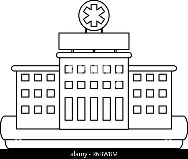 Hospital building scenery in black and white Stock Vector