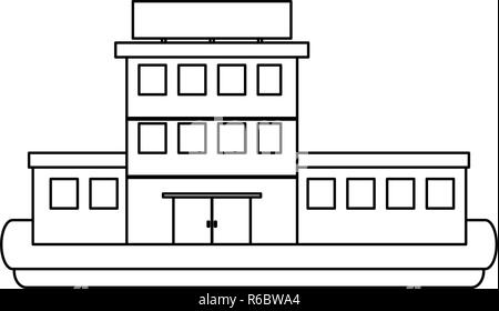 Hospital building scenery in black and white Stock Vector