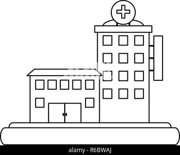 Hospital building scenery in black and white Stock Vector