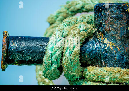 Cleat With Mooring Line Of A Trawler Stock Photo