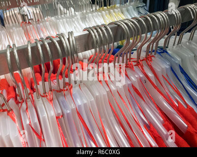 Fragment hangers for clothing in the store Stock Photo