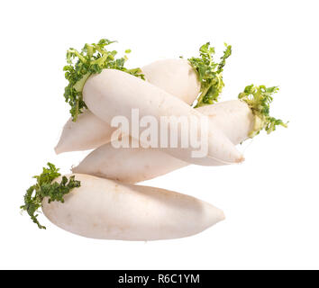 Daikon radishes isolated on white background Stock Photo