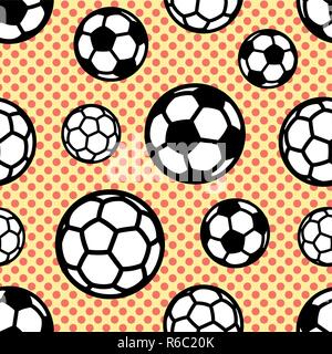 Pattern with soccer balls on background circles. Stock Vector