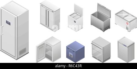 Freezer icon set, isometric style Stock Vector