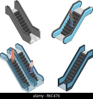 Escalator icon set, isometric style Stock Vector