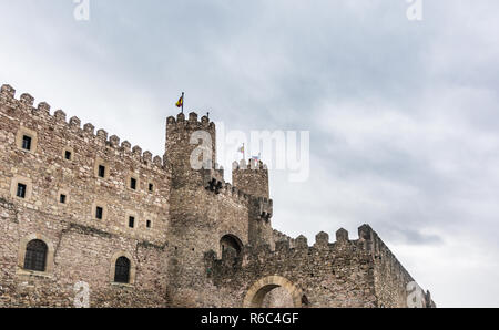 Beautiful Castle Converted In National Hostel In Siguenza Village. Spain. Stock Photo