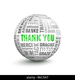 3D ball with words Thanks in different languages Stock Vector