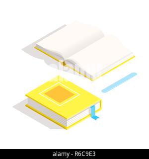 Isometric book icon in flat design style. Stock Vector