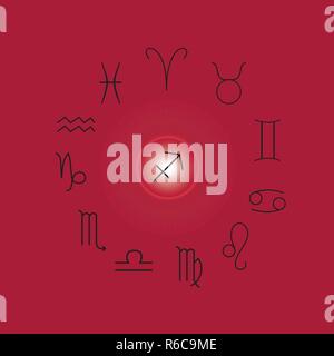 Astrological signs, Symbols of zodiac, horoscope, astrology and mystic signs vector illustration on a magenta background Stock Vector