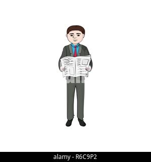 Businessman (man, boy) reading a newspaper. Vector Stock Vector