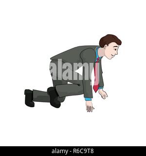 Business man in starting position ready to sprint run. Vector Stock Vector