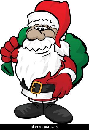 Cute Christmas Santa Claus with Toy Sack Cartoon Vector Illustration Stock Vector