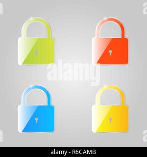 Set of colored icons of padlocks on a gray background. Vector illustration . Stock Vector