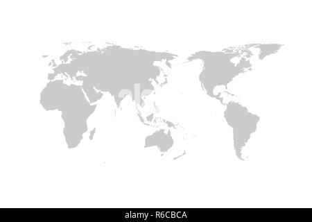 Grey world map vector flat design, Asia in center. Stock Vector