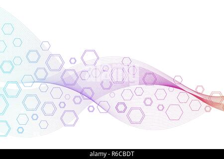 Abstract hexagonal background with waves. Hexagonal molecular structures. Futuristic technology background in science style. Graphic hex background for your design. Vector illustration Stock Vector