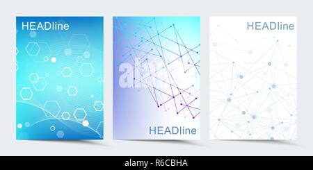 Modern vector templates for brochure, cover, banner, flyer, annual report, leaflet. Abstract art composition with connecting lines and dots. Digital technology, science or medical concept. Stock Vector