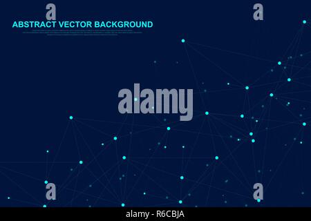 Futuristic abstract background blockchain technology. Global internet network connection. Peer to peer network business concept. Global cryptocurrency blockchain vector banner. Wave flow Stock Vector