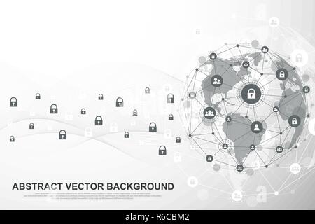 Global network connection background. Cyber security concept global business. Internet communication background. Technology graphic design. Vector illustration. Stock Vector