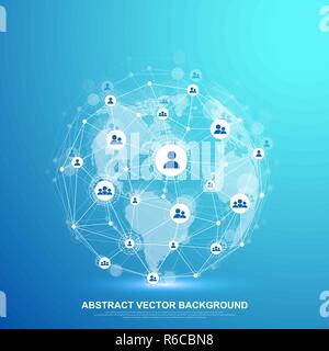 Global structure networking and data connection concept. Social network communication in the global computer networks. Internet technology. Business. Science. Vector illustration. Stock Vector