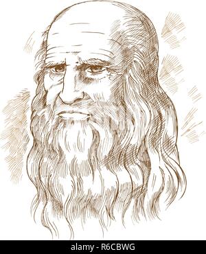 Hand drawn vector portrait. Leonardo Da Vinci Stock Vector