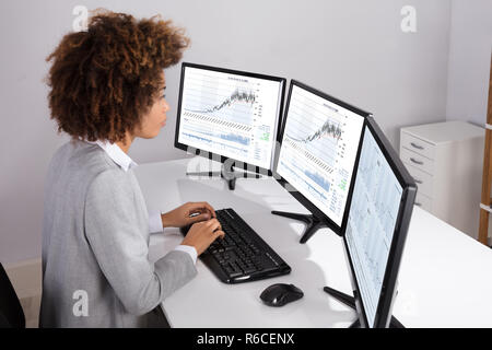 Businesswoman Analyzing Stock Market Status Stock Photo