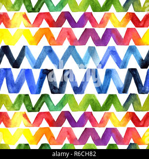 Zigzag watercolor seamless pattern. Rainbow colors in a chevron motif on a white background. Suitable for cosmetic packaging, patterns of children's d Stock Photo