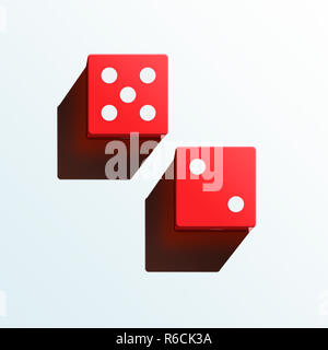 View from above digital image of a pair of red dice adding to seven on a white background Stock Photo
