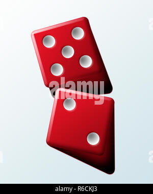 View from above image of a pair of red dice touching on a white background Stock Photo