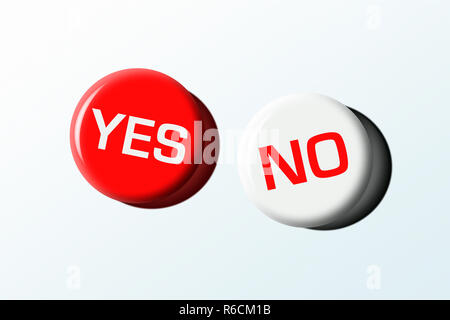 Two badges with 'yes' and 'no' against a white background Stock Photo