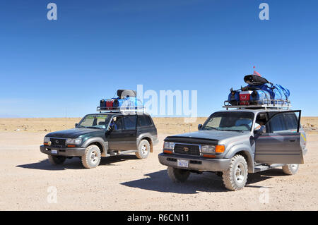 Bolivia, Toyota Land Cruiser Ready To Start The Trip To Uyuni Area Stock Photo