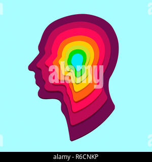 Concentric human profile shapes in rainbow colours on a pale blue background Stock Photo