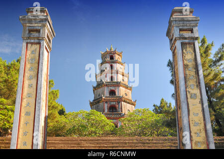 Vietnam, Hue, Phuoc Duyen Tower, Thien Mu Pagoda, Historic Temple In The City Of Hue In Vietnam Stock Photo