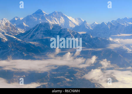 Wonderful Aerial Views In Nepal Fly Over To Mountain Everest Himalaya Stock Photo