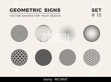 Set of minimalistic shapes. Halftone black color spheres isolated on ...