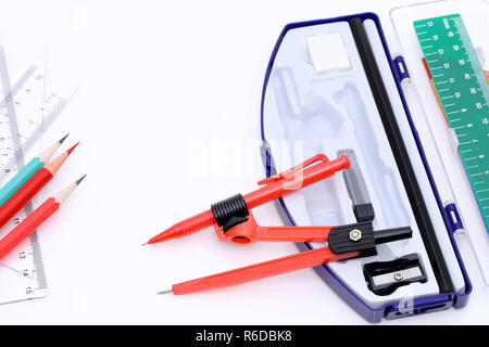 School supplies set on a white background Stock Photo