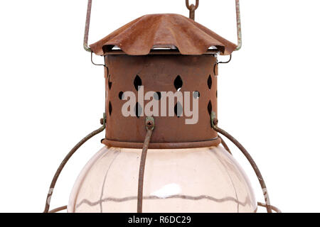 Vintage rusty lantern isolated on white background Stock Photo