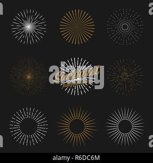Set of sun bursting rays. vintage background for emblems and logos hand drawn. isolated vector. elements retro style. Linear frames. Stock Vector