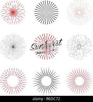 Set of sun bursting rays. vintage background for emblems and logos hand drawn. isolated vector. elements retro style. Linear frames. Stock Vector