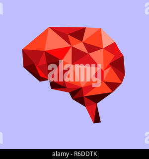 Low poly human brain made from red angular geometric shapes Stock Photo